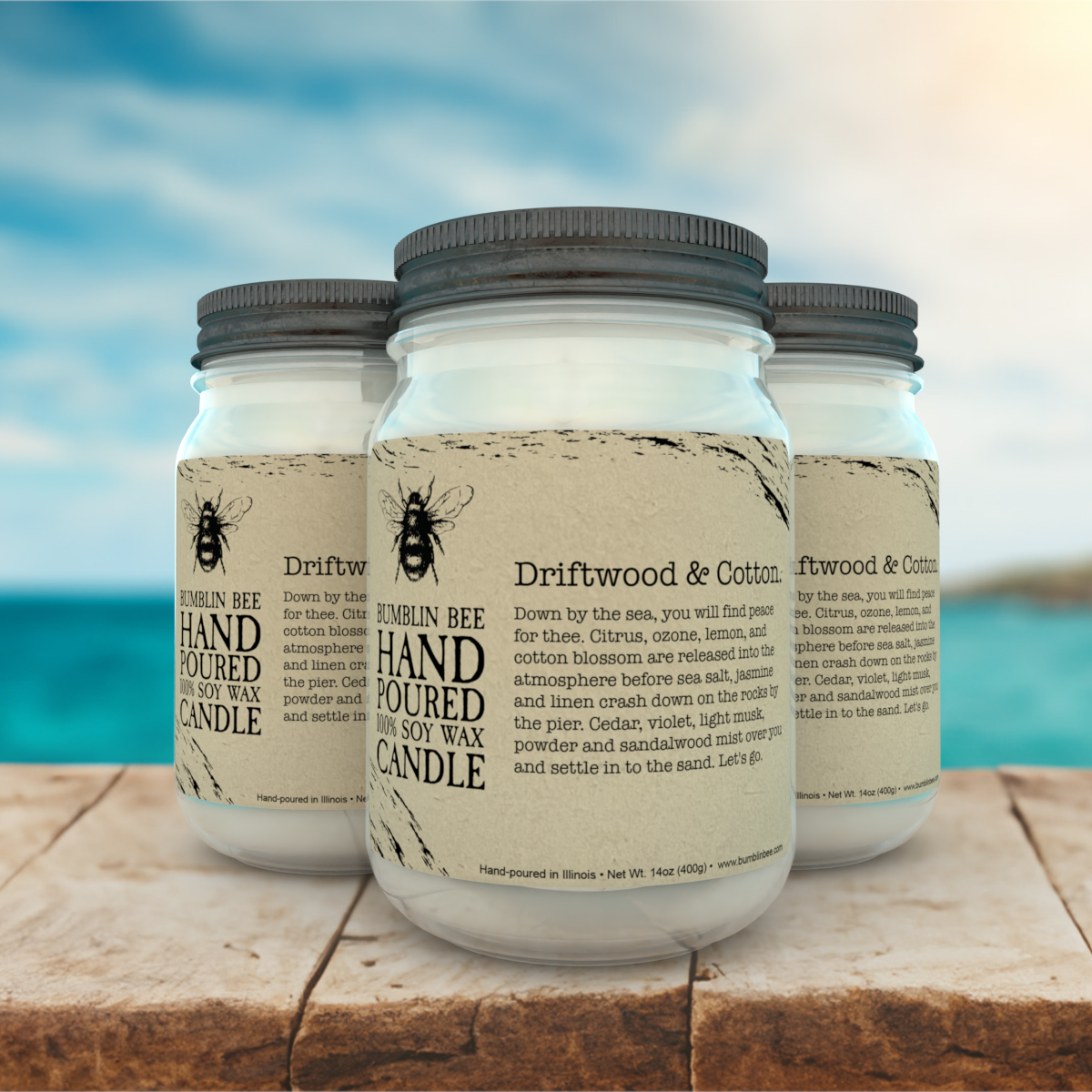 Driftwood & Cotton Highly Scented Soy Wax Candle & Melts