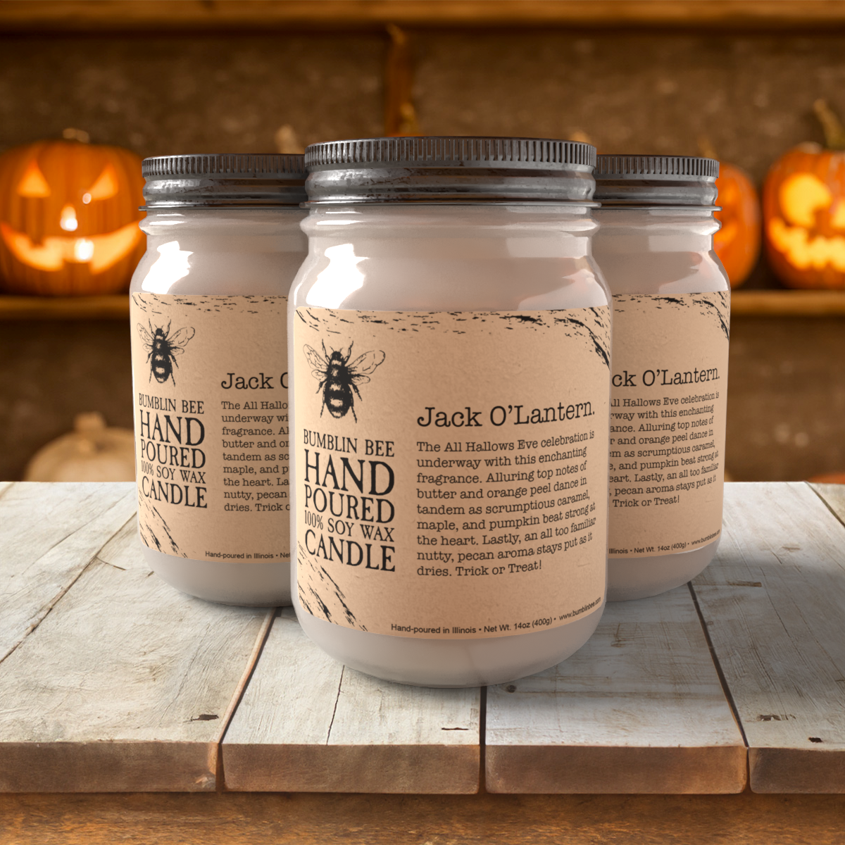 Jack O'Lantern Highly Scented Hand-Poured Soy Wax Candle & Melts