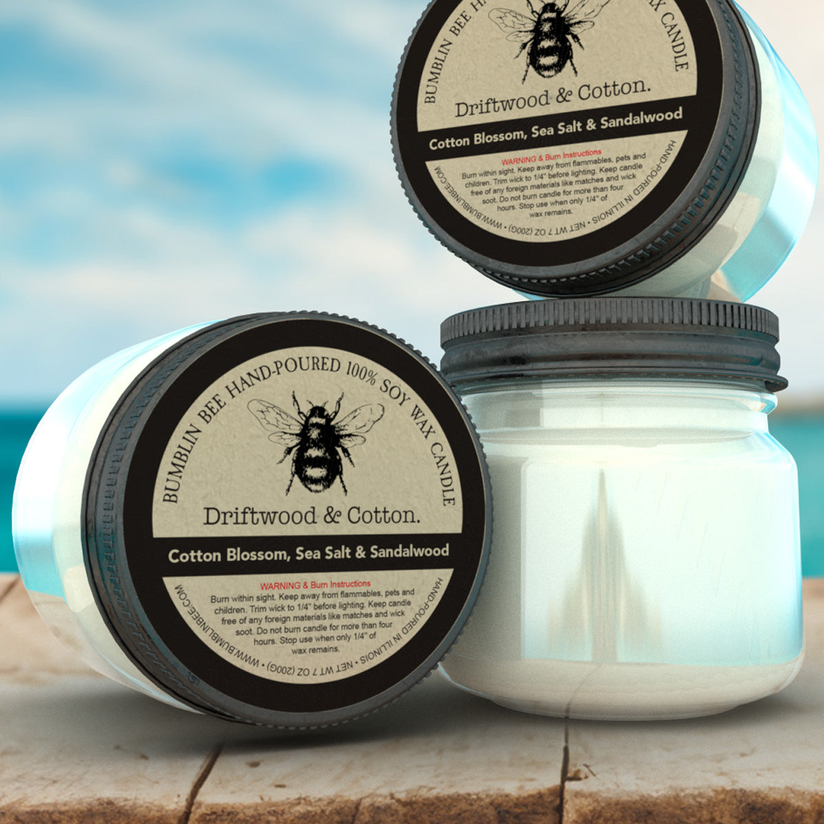 Driftwood & Cotton Highly Scented Soy Wax Candle & Melts